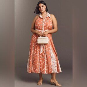 NWT Size LP-Maeve 100% Cotton Floral Halter Godet Midi Shirt Dress (NWT US $188)